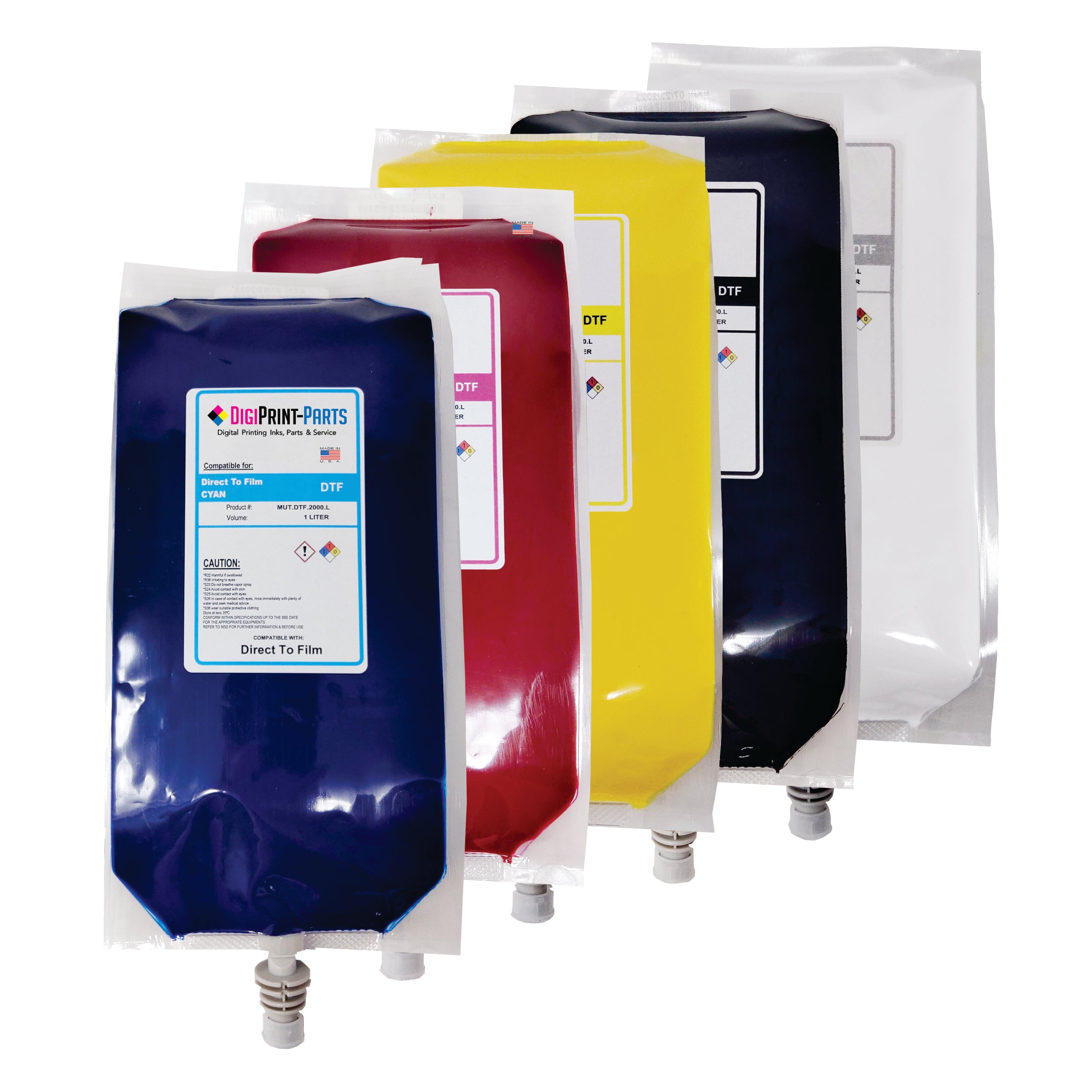 DTF Ink 1 Liter. Pouch of 1 Liter for CMYK and 2X500ML carts for White